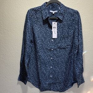 Foxcroft Navy Blue Printed Button-Down Shirt